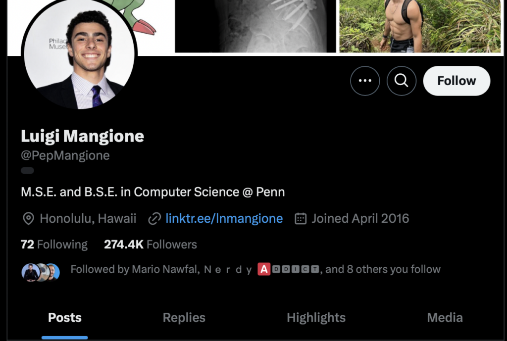 Luigi Mangione YouTube Facebook X Twitter